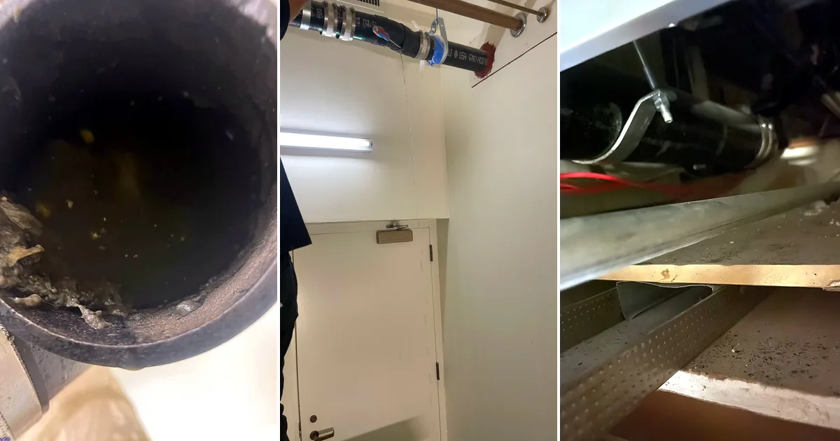 Clogged cast iron pipe, plumber at work and the new drain line installed in Palo Alto