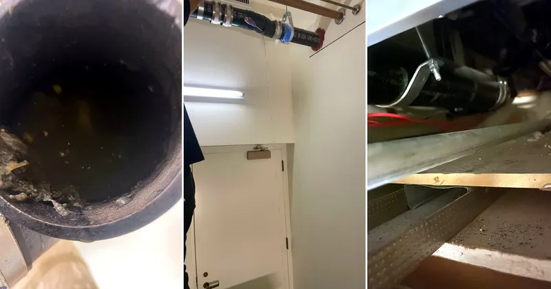 Clogged cast iron pipe, plumber at work and the new drain line installed in Palo Alto